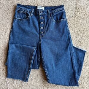 Abercrombie & Fitch The Mom High Rise Jeans 28 Button Fly Raw Hem Straight Leg